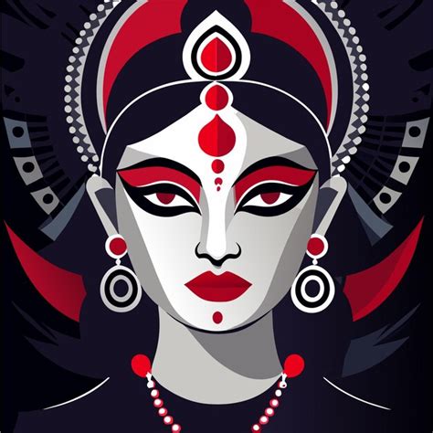 Fête indienne de la déesse Durga face célébration des vacances dessinée ...