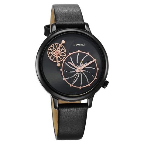 Sonata Unveil Quartz Analog Black Dial Leather Strap Watch for Women 8 ...