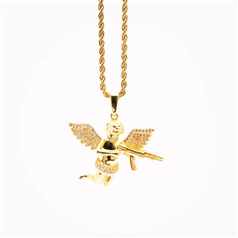 Buy Guardian Angel Pendant With Rope Chain Gold Angel With Gun Online ...
