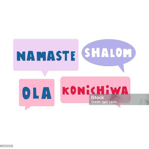 Greetings In Different Languages Namaste Shalom Ola Konichiwa Stock ...
