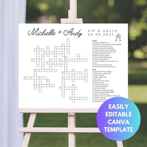 Customizable Sip and Solve Wedding Crossword Puzzle Sip and Solve ...
