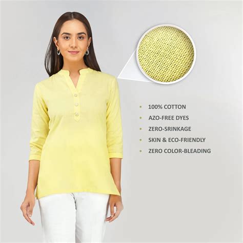 Khadi Short Kurti for Women Pastel Yellow Cotton - Khadi Sadan