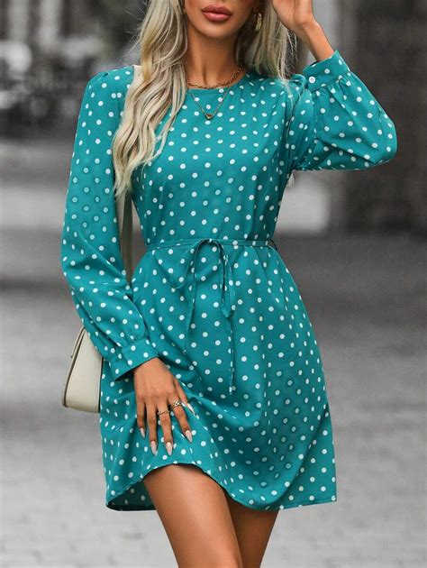 SHEIN Clasi Polka Dot Print Belted Dress | SHEIN USA