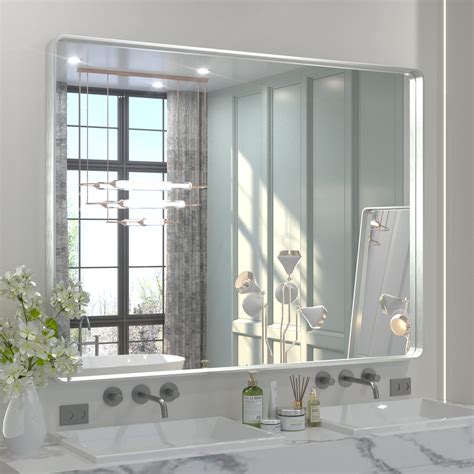 TETOTE 48 x 36 Inch Silver Mirrors for Bathroom, Brushed Nickel Framed ...
