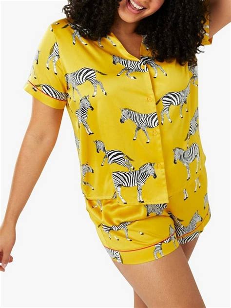 Chelsea Peers Curve Satin Zebra Print Pyjamas, Mustard
