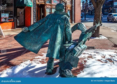 Boston, USA- March 01, 2019: the Life-sized Statue of Edgar Allan Poe ...