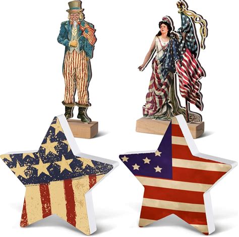 4 Pcs Veterans Day Patriotic Tiered Tray Decor Veterans wooden Tabletop ...