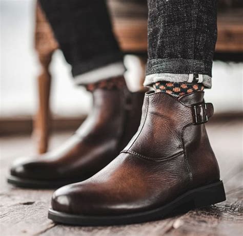 Men,s Brown Monk Straps Leather Ankle Boots. Men Dress Formal Fashion ...