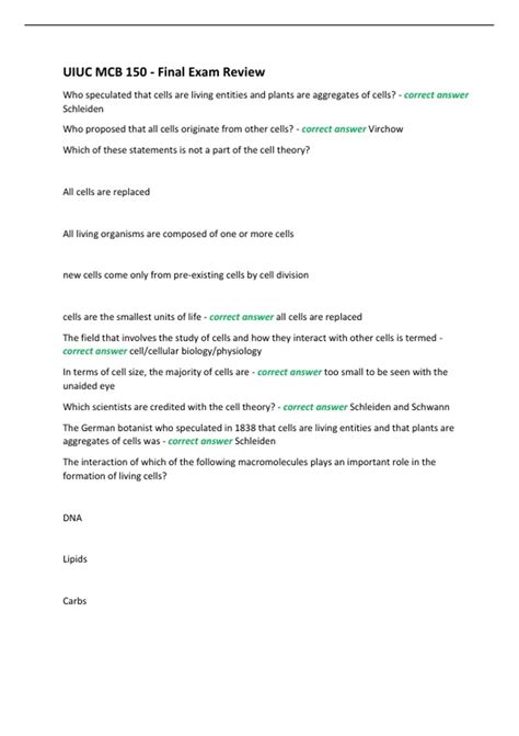 UIUC MCB 150 - Final Exam Review - UIUC MCB 150 - Stuvia UK