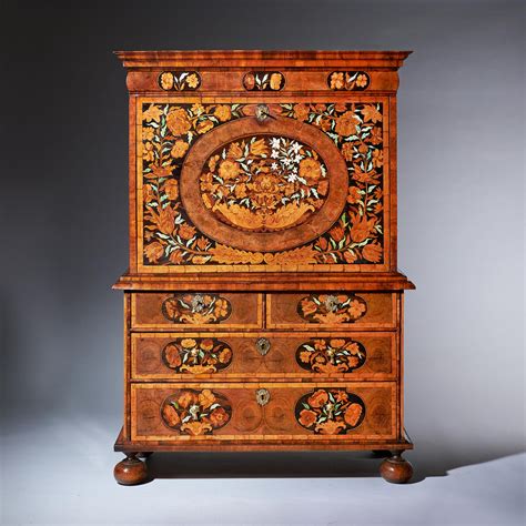 17th Century William and Mary Olive Oyster Marquetry Escritoire, Circa ...