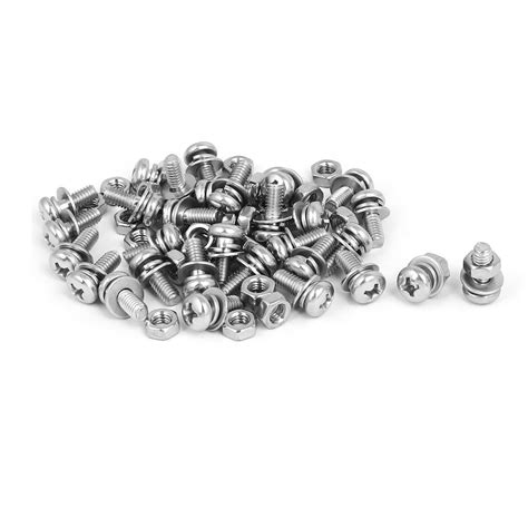SJT® M4 x 10mm 304 Stainless Steel Phillips Pan Head Screws Nuts w ...