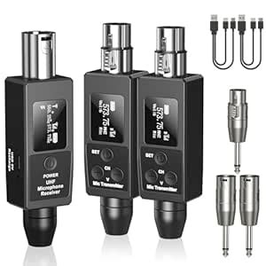 Wireless XLR Transmitter and Receiver Rechargeable Mic Adapter UHF 98ft ...