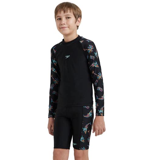 Buy Speedo Boy's Endurance10 Digital Print Long Sleeve Suntop - Black ...