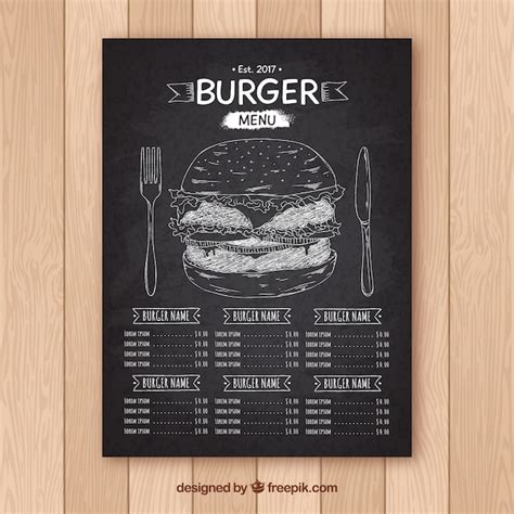 Krijtbord met handgemaakt burger menu | Gratis Vector