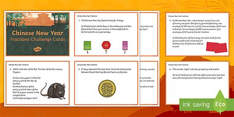 UKS2 Chinese New Year Fractions Maths Challenge Cards