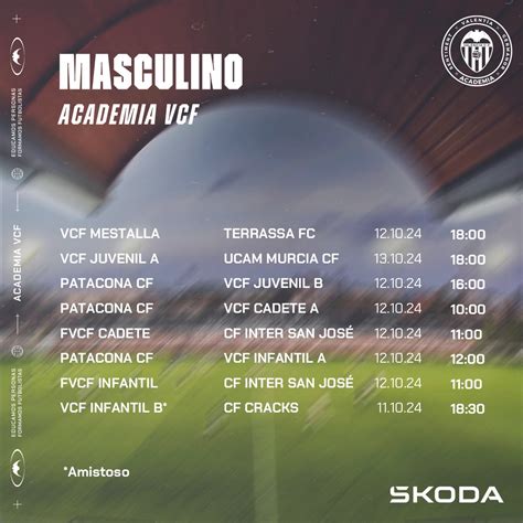HORARIOS DEL FIN DE SEMANA DE LA ACADEMIA VCF - Valencia CF