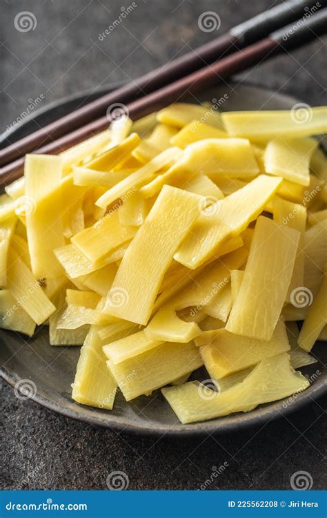 Sliced Canned Bamboo Shoots on Plate Stock Photo - Image of cuisine ...