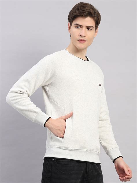 Buy Men Off White Solid Round Neck Full Sleeve Sweatshirt Online in ...