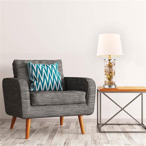 Buy Maya 20 in. Fillable Clear Glass Table Lamp with White Linen Shade ...