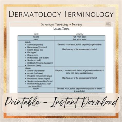 Dermatology Terminology & Meanings Cheat Sheet - Etsy