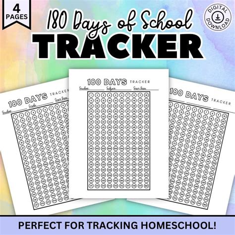 180 Day Tracker, 180 Days of School, 180 Days Countdown, Day Count for School, Homeschool ...
