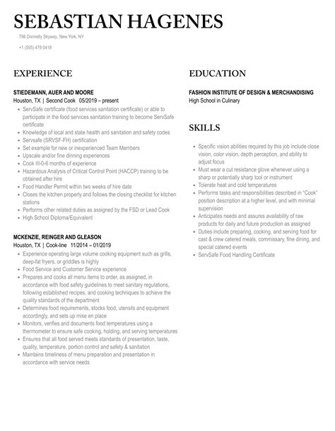 Image result for Cook Resume Sample