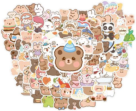 Diuyose 50Pcs Cute Kawaii Cartoon Bear Stickers - Waterproof India | Ubuy