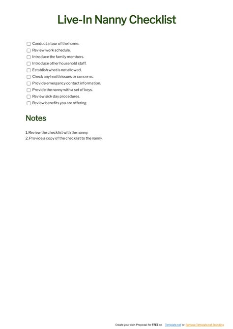 Live In Nanny Checklist Template in Word, Google Docs, Pages - Download | Template.net