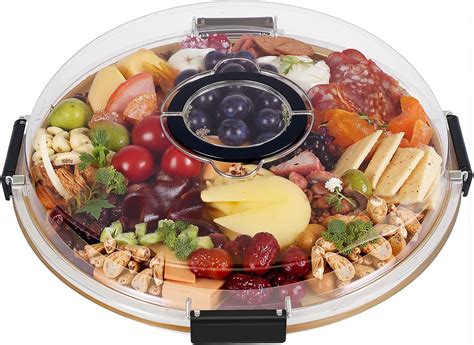 Amazon.com | Round Charcuterie Board with Clear Lid, Travel Picnic ...