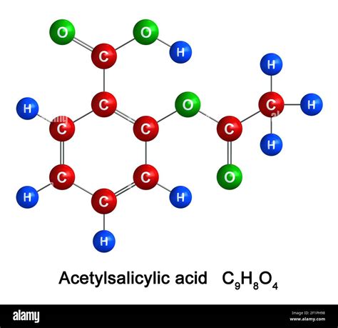 3d render of molecular structure of Acetylsalicylic acid isolated over ...