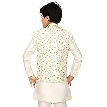 Buy AHHAAAA Kids Ethnic Banarasi Silk Waistcoat Kurta and Pyjama Set ...