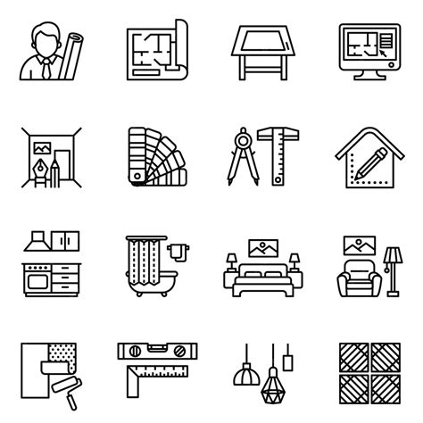 Interior design icon set. line style stock. | Premium Vector