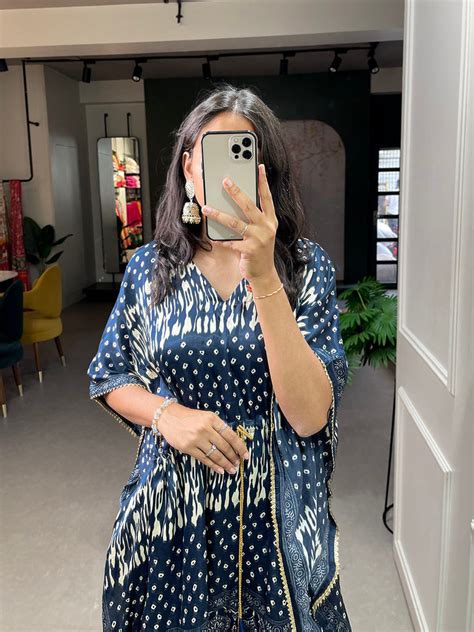Navy Blue Color Patola Printed Gaji Silk Kaftan