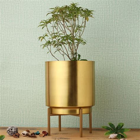 HomeShastra® Ember Gold Metal Planter with Stand | 10 Inch (Height) by ...