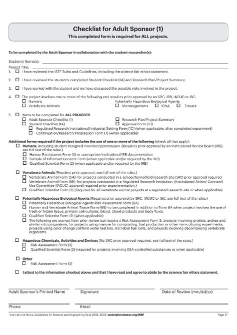 ISEF Forms 2025: Adult Sponsor Checklist and Guidelines - Studocu