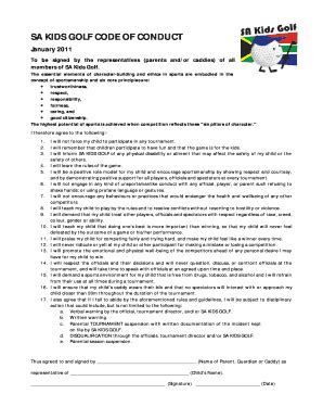 Fillable Online sakidsgolf co SA KIDS GOLF CODE OF CONDUCT - Jan 2011 ...