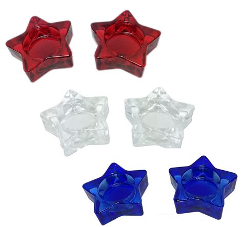 Patriotic Star Shaped Tea Light / Candle Holders ~ Red, Blue and Clear ...