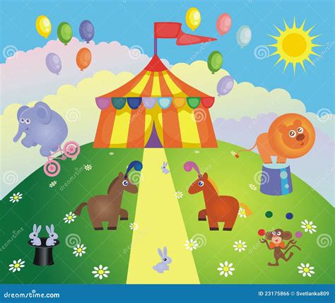 Circus tent and animals stock illustration. Illustration of juggler ...