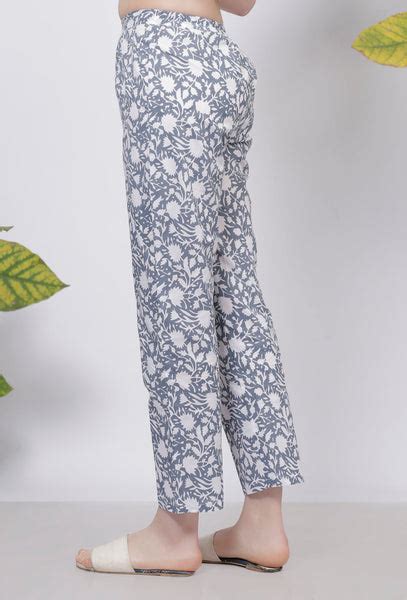 Powder Blue Floral Hand-Block Printed Cotton Pants – TJORI