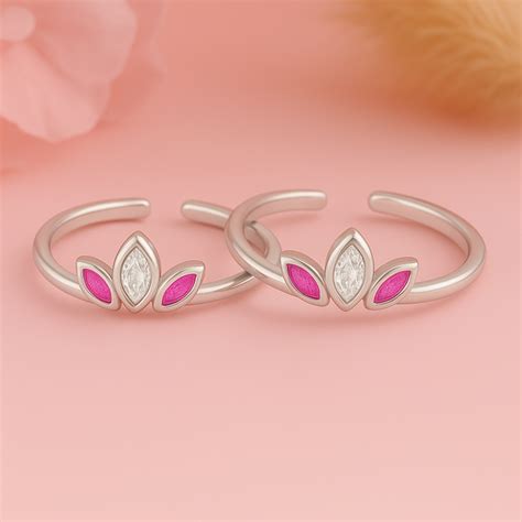 Enamel Petal Rhodium Plated 925 Sterling Silver Toering – Zavya
