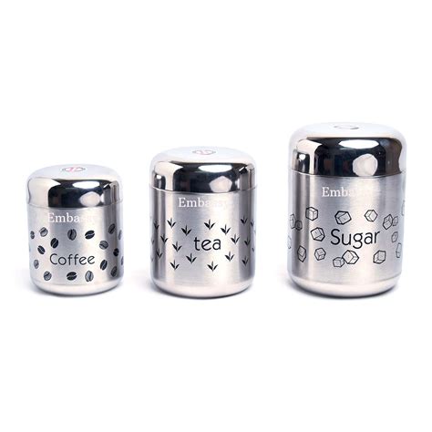 Embassy Stainless Steel Vintage Tea Coffee Sugar Canisters, Set of 3 ...