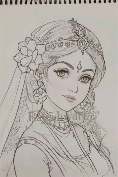 Radha Rani Pencil Sketch