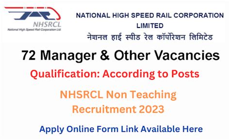 NHSRCL Recruitment 2023, Apply 72 Manager & Other Vacancies