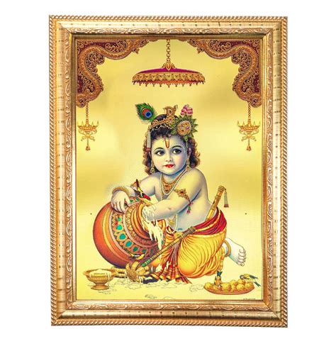 Hawai Gold Plated Bal Gopal Krishna Wooden Photo Frame for Worship Use ...