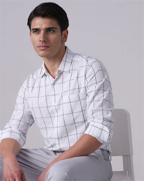 Buy White Dobby Check Slim Fit Casual Shirt Online at Muftijeans