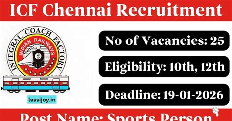 ICF Chennai Recruitment 2025-26 25 Sports Person ; Last date 19.January ...