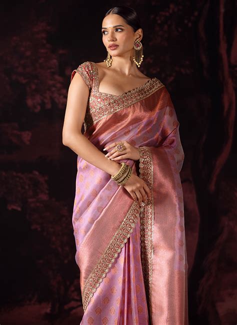 Pink Ombre Embroidered Tissue Saree
