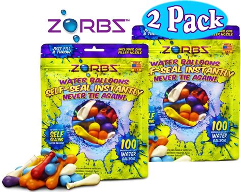 ZORBZ Self-Sealing Water Balloons (100 Count) with Filler Nozzle Bundle ...