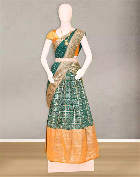 Green Floral print Banaras Fancy Half Saree – South India Shopping Mall