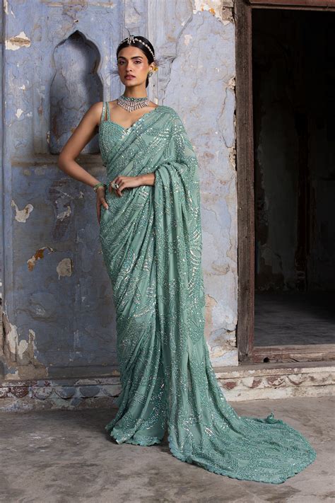 Jade Green Georgette Saree – Nitika Gujral
